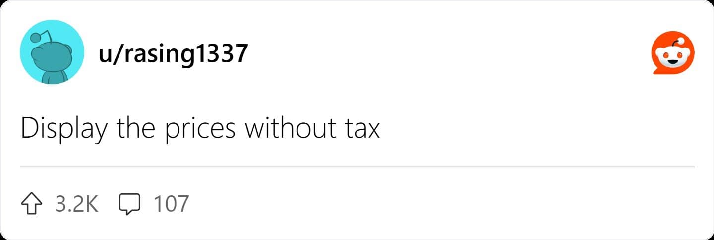 Display the prices without tax