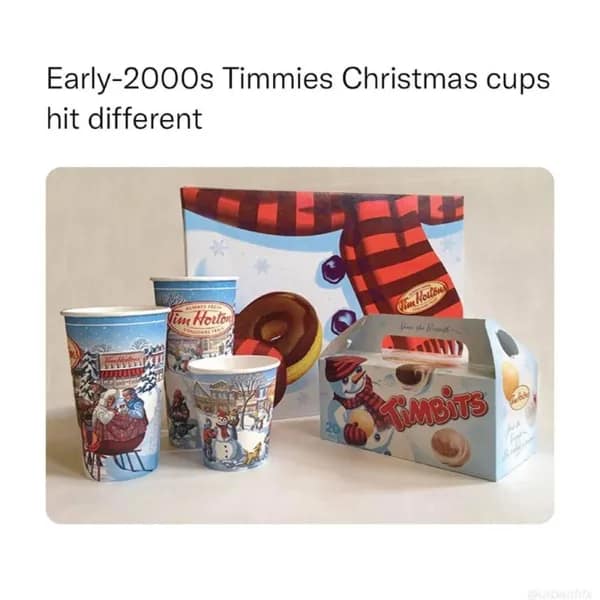 Early-2000s Timmies Christmas cups hit different