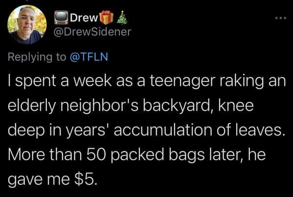Teen paid $5 for week of yard work