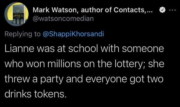 Millionaire gives guests two drink tokens