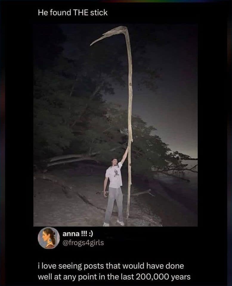 He found THE stick anna!!!:) @frogs4girls ¡love seeing posts that would have done well at any point in the last 200,000 years