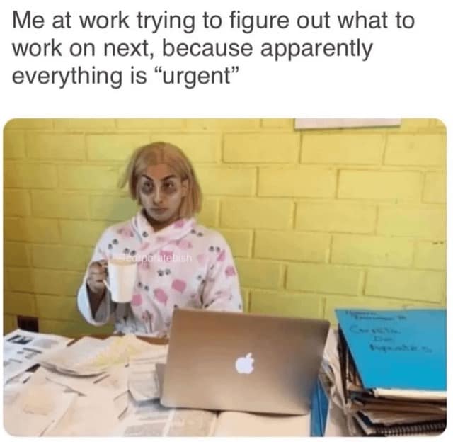 Me at work trying to figure out what to work on next, because apparently everything is "urgent"