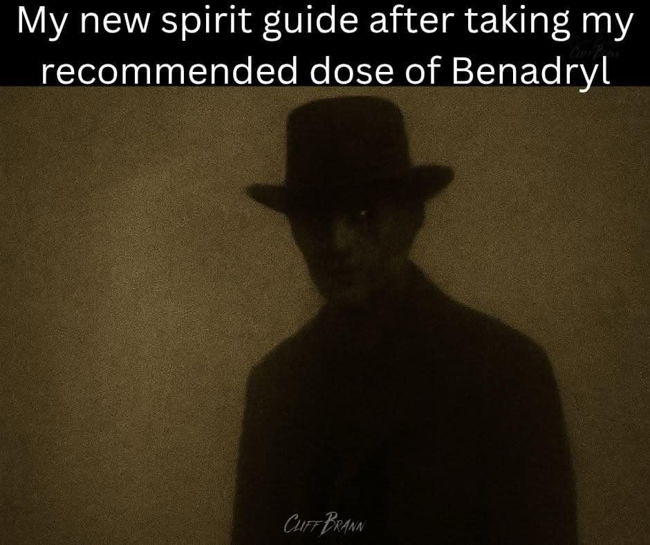 My new spirit guide after taking my recommended dose of Benadryl CUrT BRANN