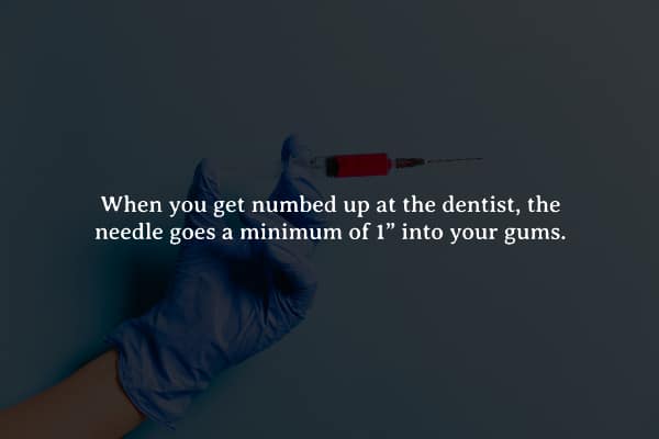 When you get numbed up at the dentist, the needle goes a minimum of 1" into your gums.