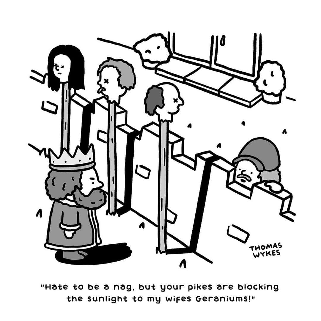 King complains severed heads on spikes block sunlight