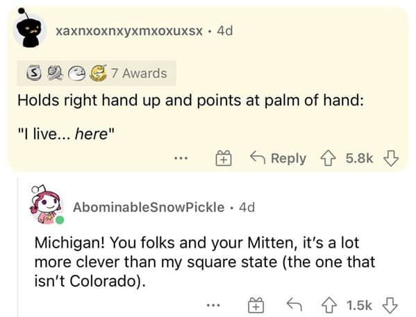 Michigan mitten meme with clever state shape jokes