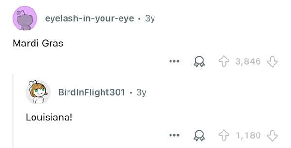 Mardi Gras and Louisiana meme with simple Reddit thread