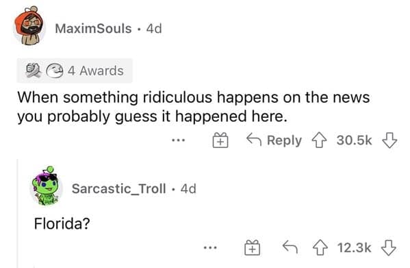 Florida news meme with sarcastic Reddit replies