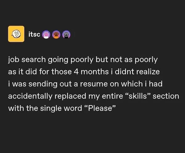 Resume mishap replaces job skills with one desperate word