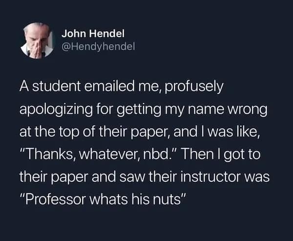 Student calls professor “whats his nuts” on paper