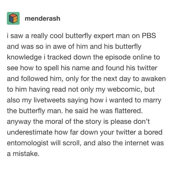 Twitter crush on butterfly expert gets noticed