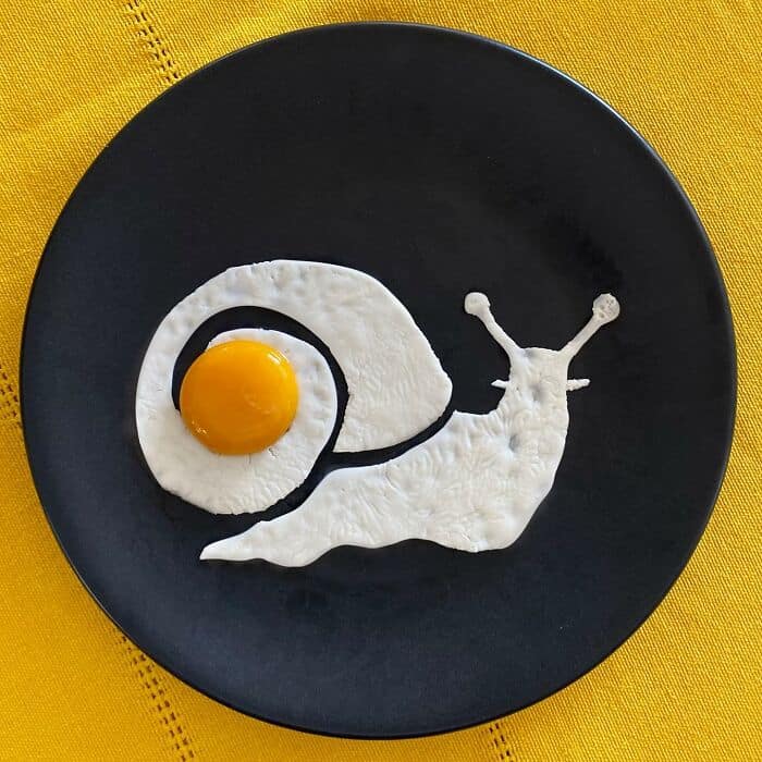 Snail shape created with egg white and yolk as shell