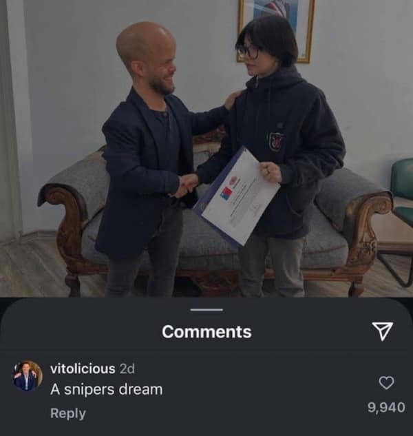 Funny insults meme of two people shaking hands, captioned as a sniper’s dream