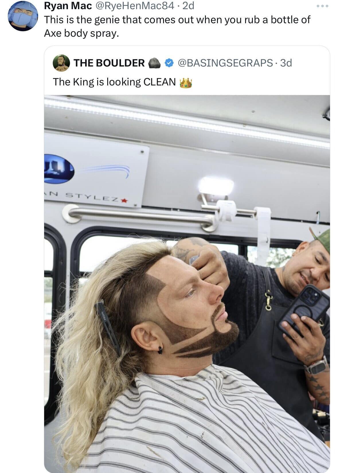 This is the genie that comes out when you rub a bottle of Axe body spray.