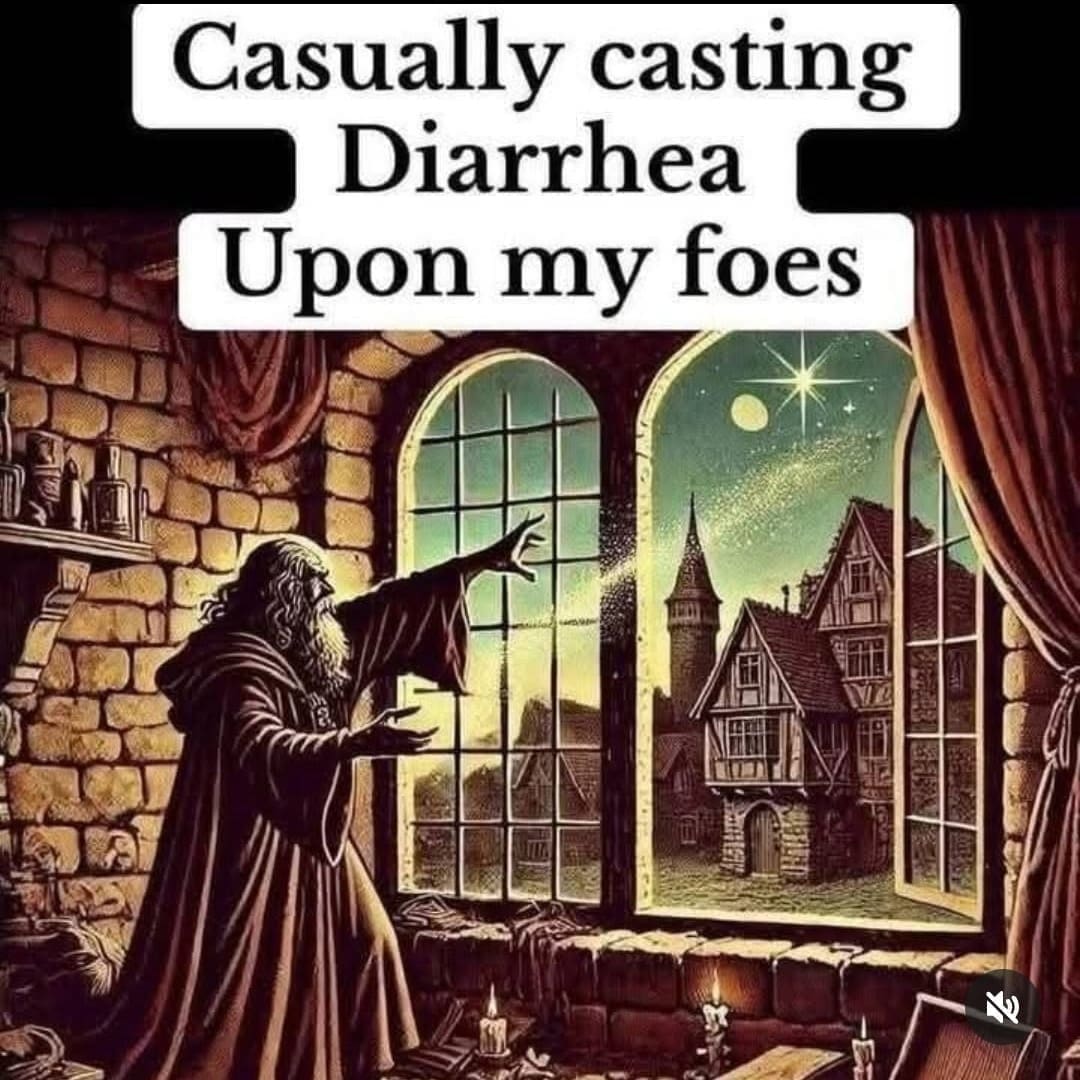 Meme of wizard casting diarrhea spell