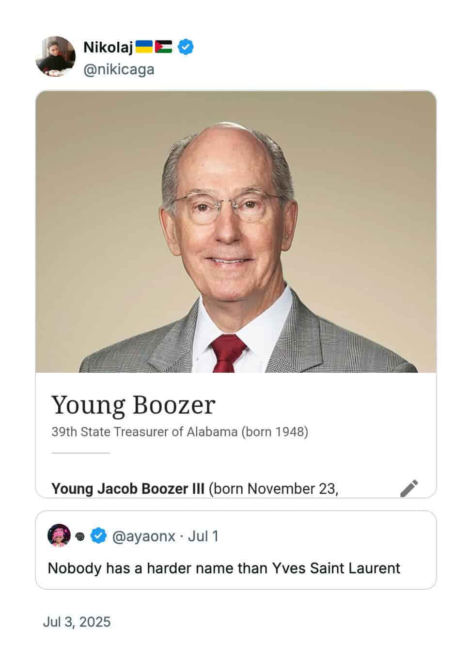 Young Boozer 39th State Treasurer of Alabama
