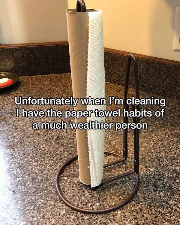 Empty paper towel roll meme about cleaning habits