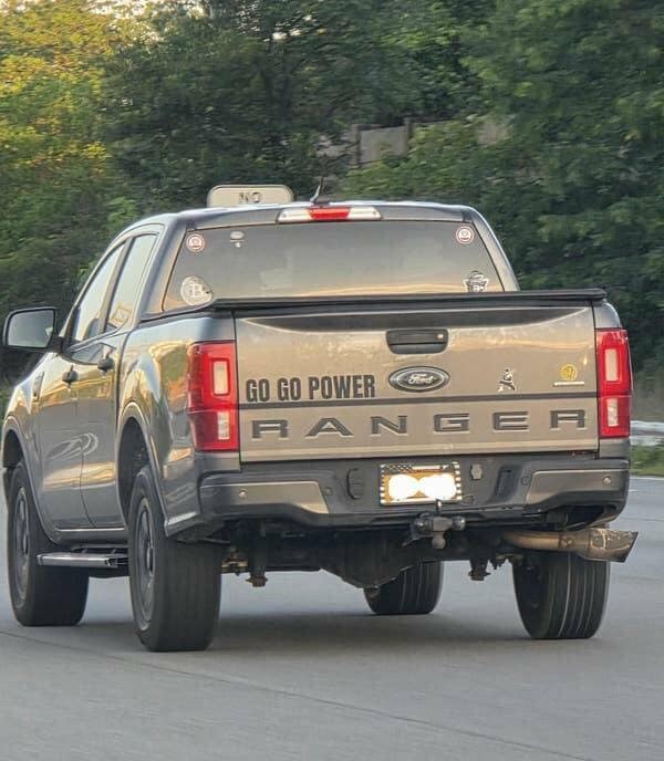 Ford Ranger truck with “Go Go Power Ranger” decal
