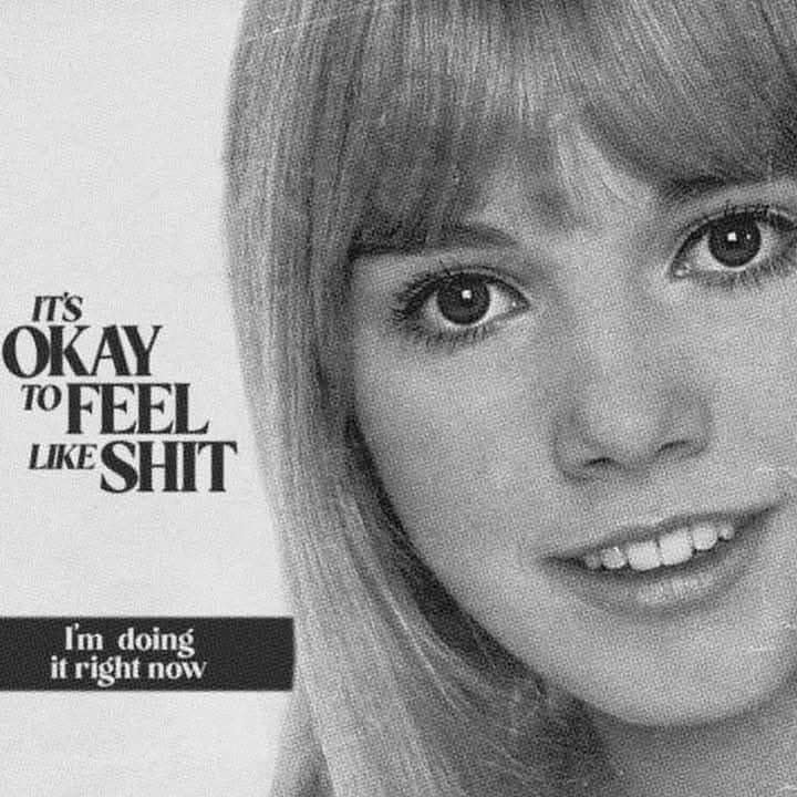 Black and white image of woman with caption about feeling bad