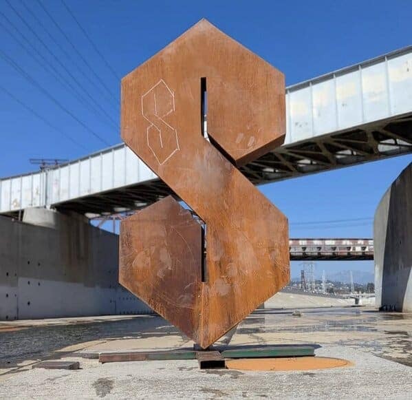 Giant metal sculpture of the cool S symbol
