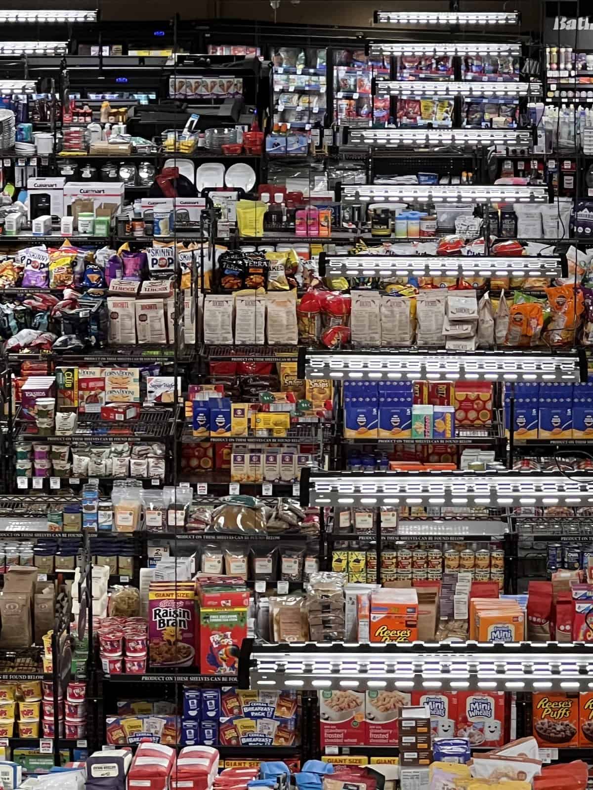 funny optical illusions photo of grocery store shelves, with perfectly aligned packaging making it hard to see the shelves at all