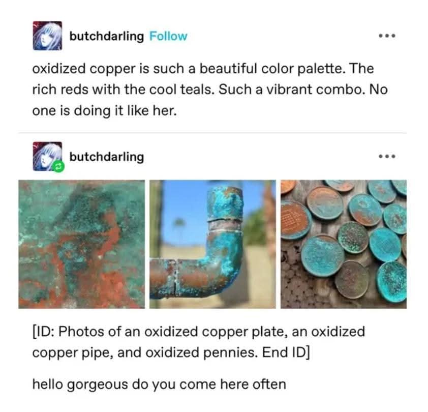 oxidized copper is such a beautiful color palette. The rich reds with the cool teals. Such a vibrant combo. No one is doing it like her.