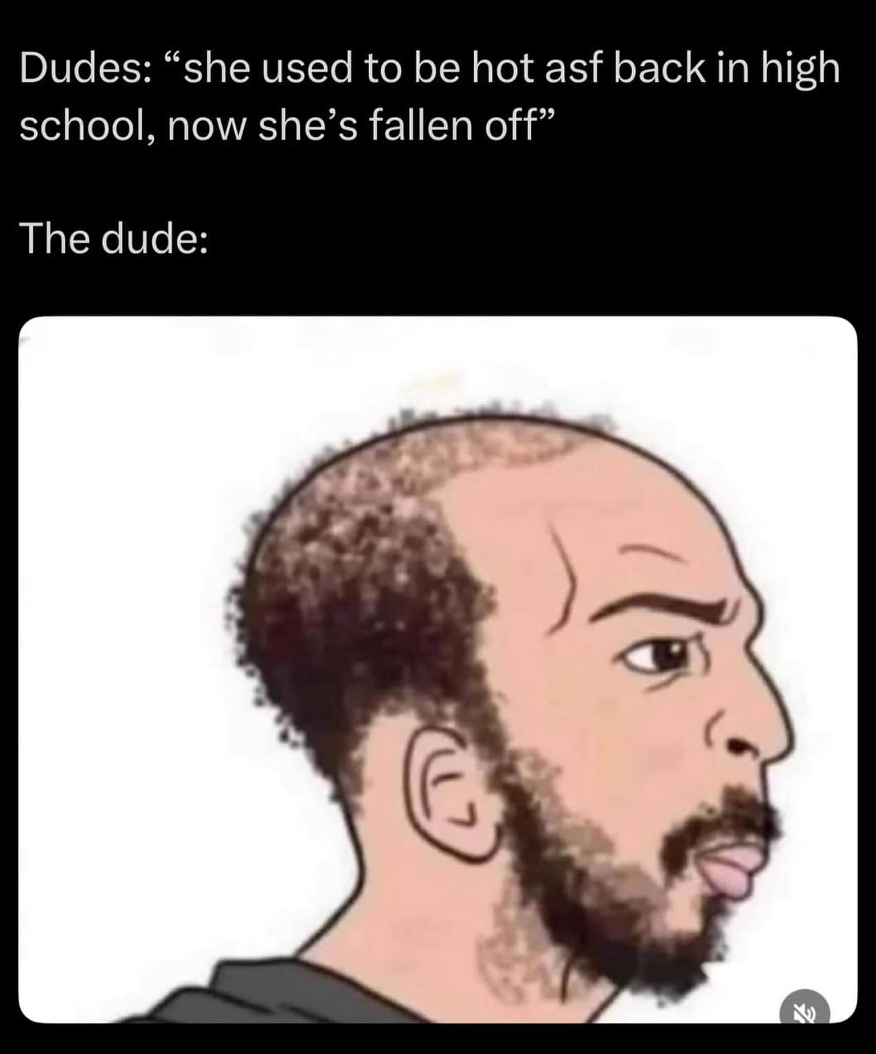 Balding cartoon man used in meme mocking double standards