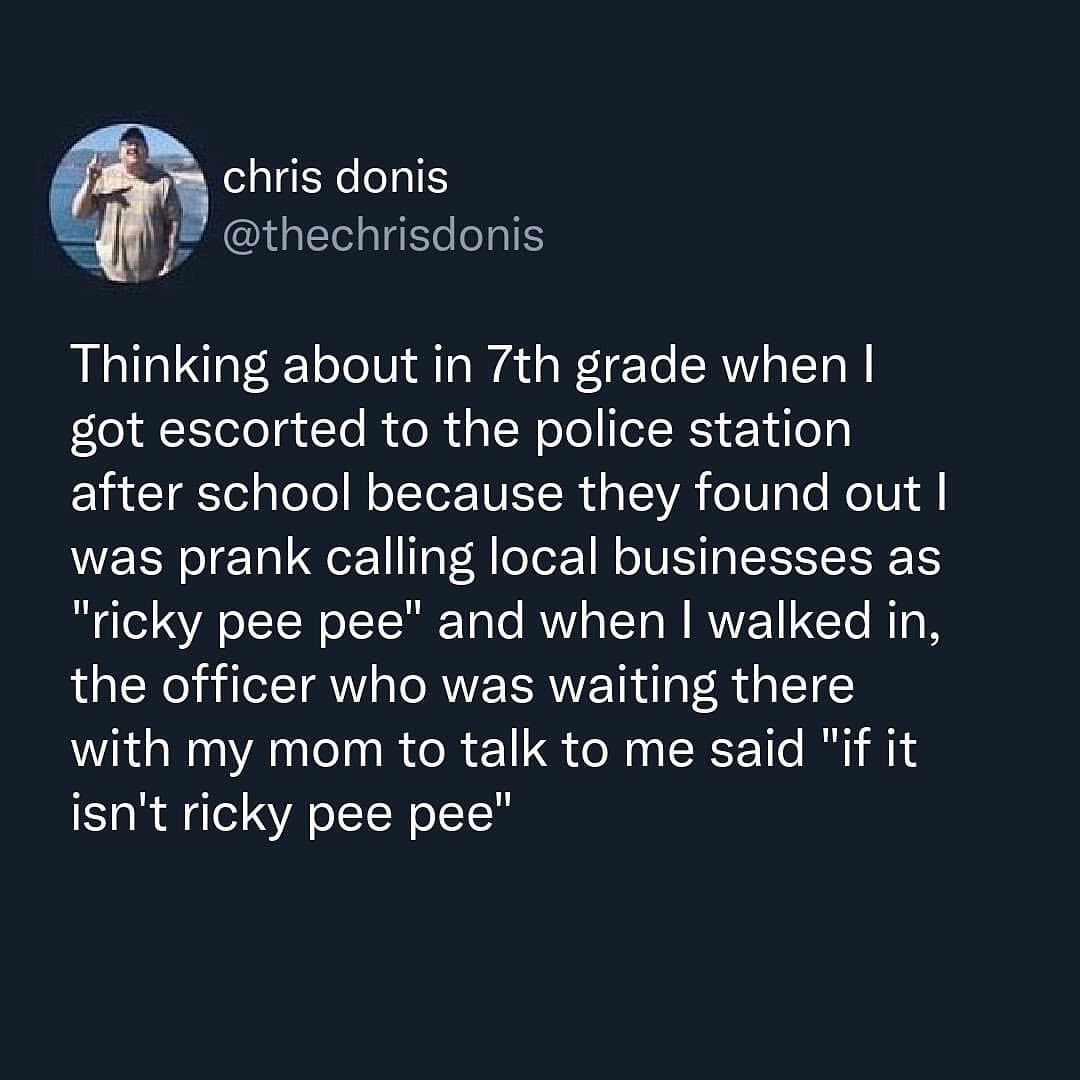 Story about prank calling businesses as “ricky pee pee” in 7th grade