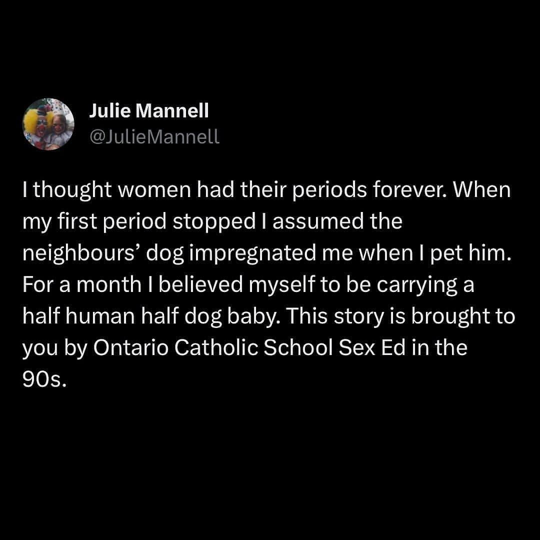 Childhood misunderstanding about pregnancy involving a dog and Catholic sex ed