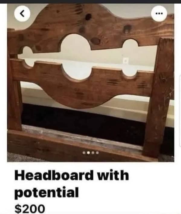Wooden medieval stocks sold as “headboard with potential”