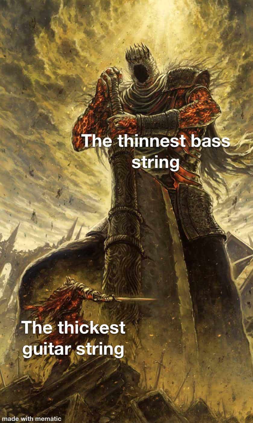 The thinnest bass string The thickest guitar string