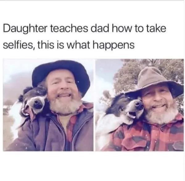 Daughter teaches dad how to take selfies, this is what happens