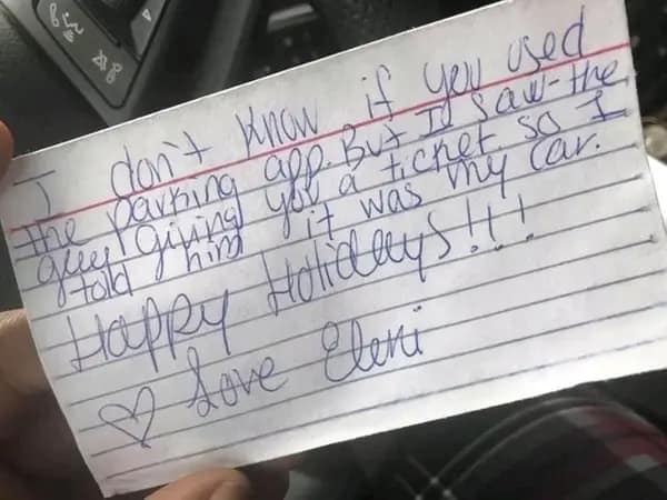 Stranger prevents parking ticket with holiday note
