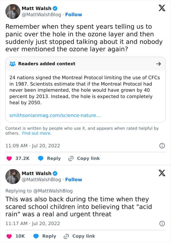 Remember when they spent years telling us to panic over the hole in the ozone layer and then suddenly just stopped talking about it and nobody ever mentioned the ozone layer again?