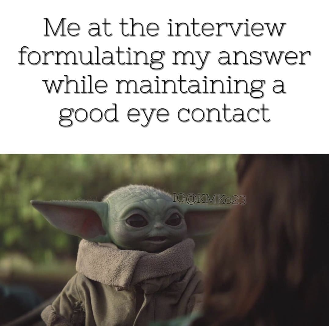 Me at the interview formulating my answer while maintaining a good eye contact