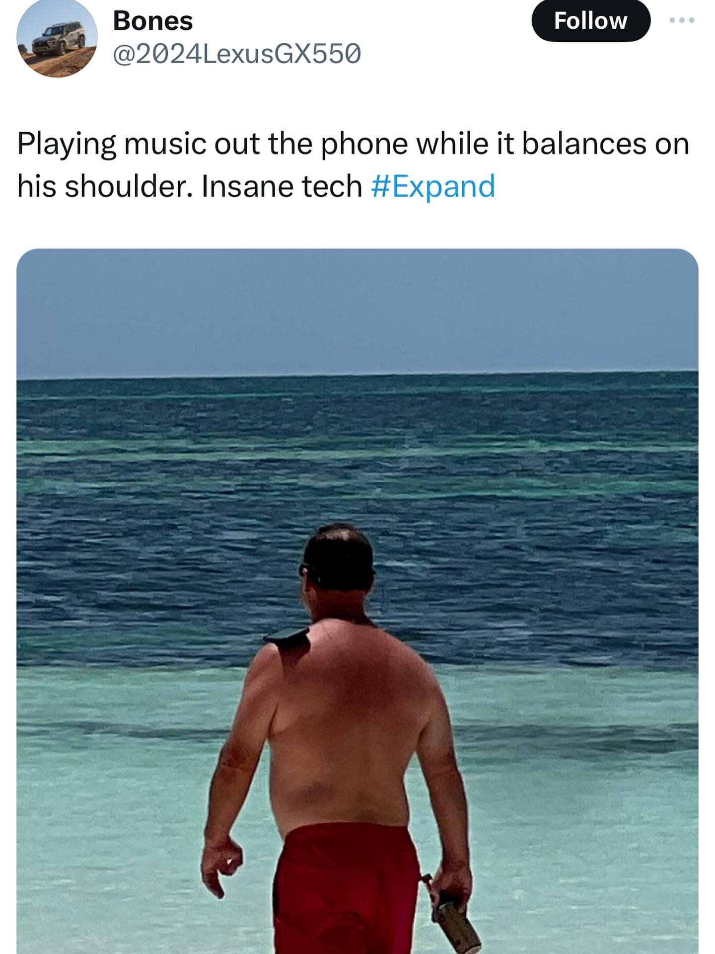 Bones @2024LexusGX550 Follow Playing music out the phone while it balances on his shoulder. Insane tech #Expand