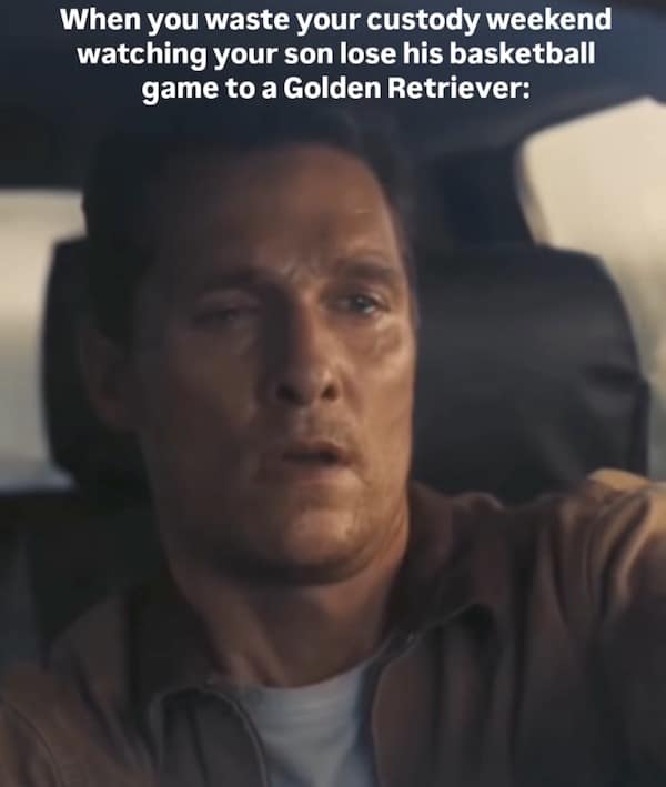 When you waste your custody weekend watching your son lose his basketball game to a Golden Retriever: