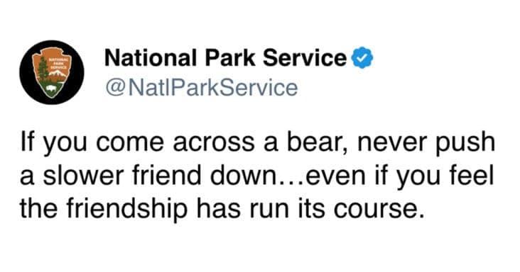 If you come across a bear, never push a slower friend down...even if you feel the friendship has run its course.
