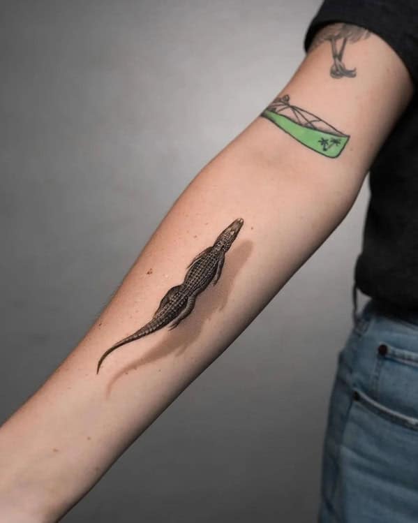 Lizard tattoo with 3D effect on forearm