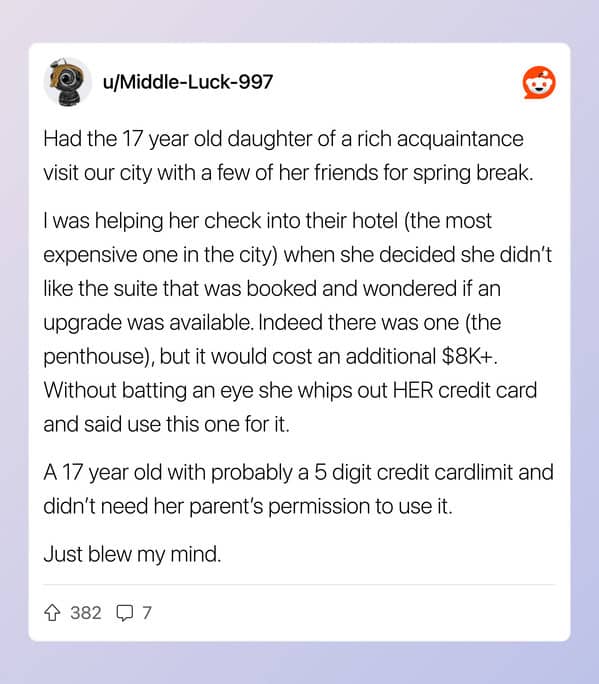 Wealthy teen casually upgrades hotel suite with her own credit card