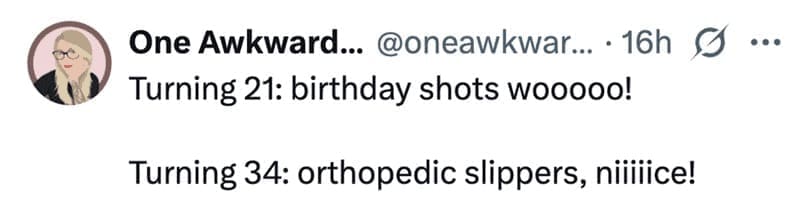 Parenting meme comparing excitement for birthday shots and slippers