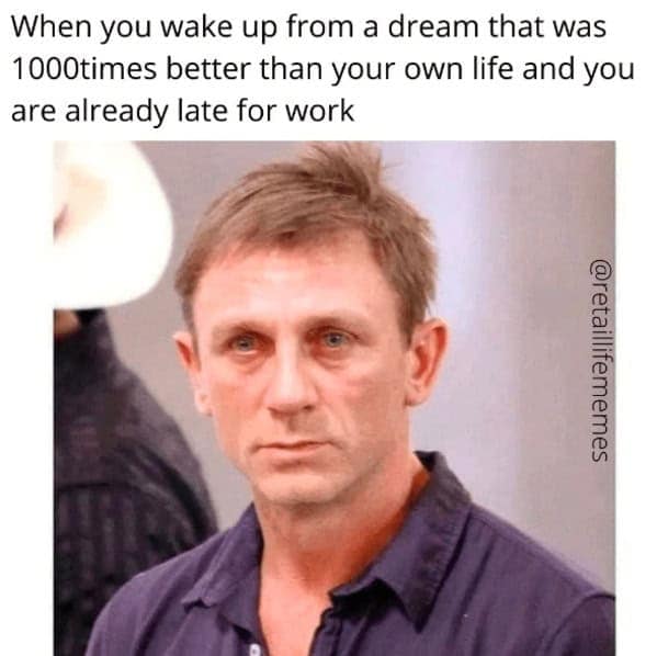 When you wake up from a dream that was 1000times better than your own life and you are already late for work