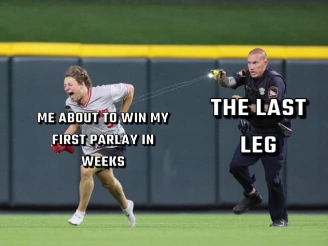 Parlay meme with runner chased by cop.