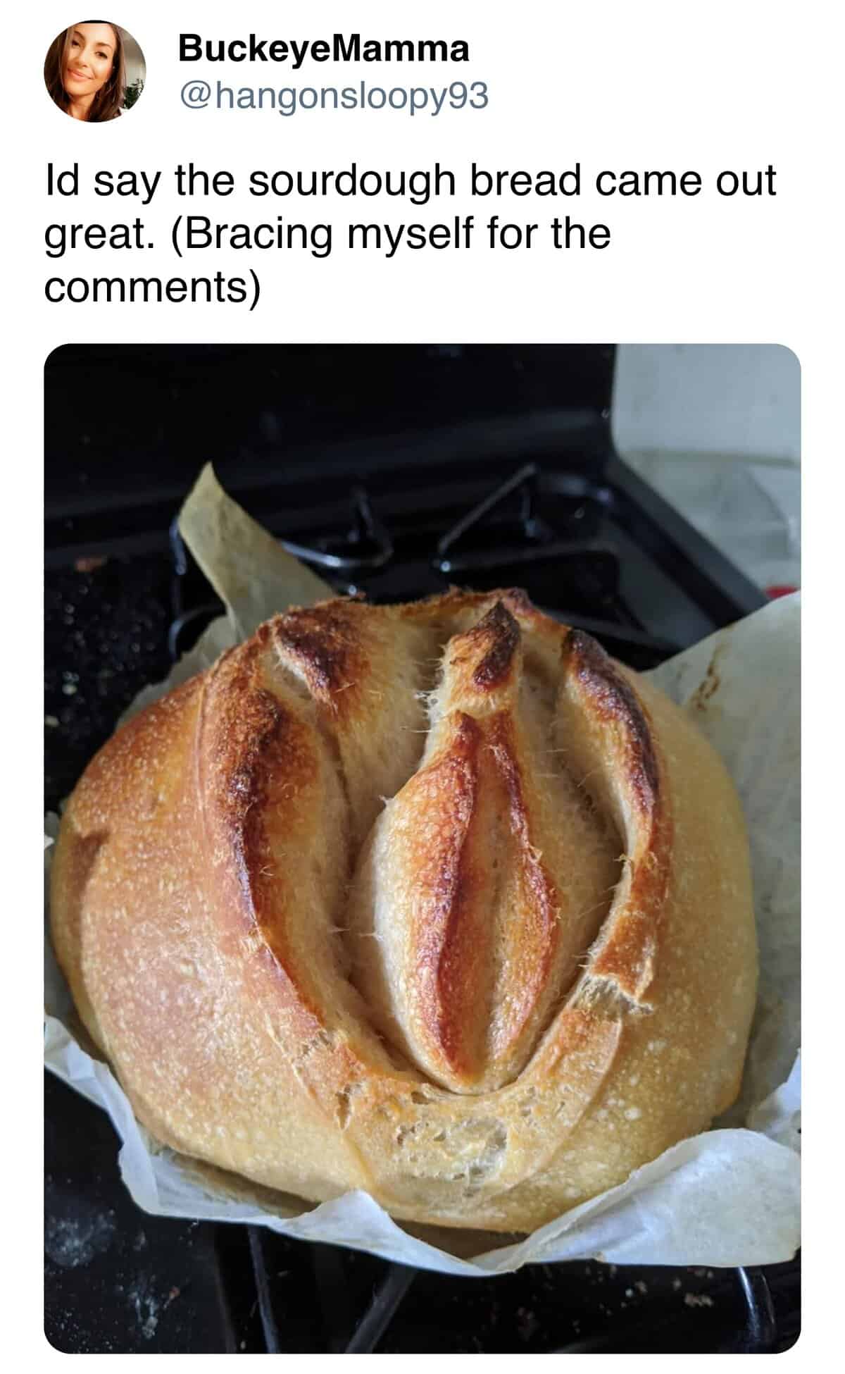 Sourdough bread with an unusual shape.