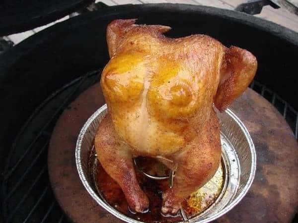 Roast chicken with unusual shape.