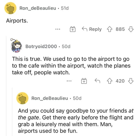Reddit users reminisce about airports being more relaxed and family-friendly