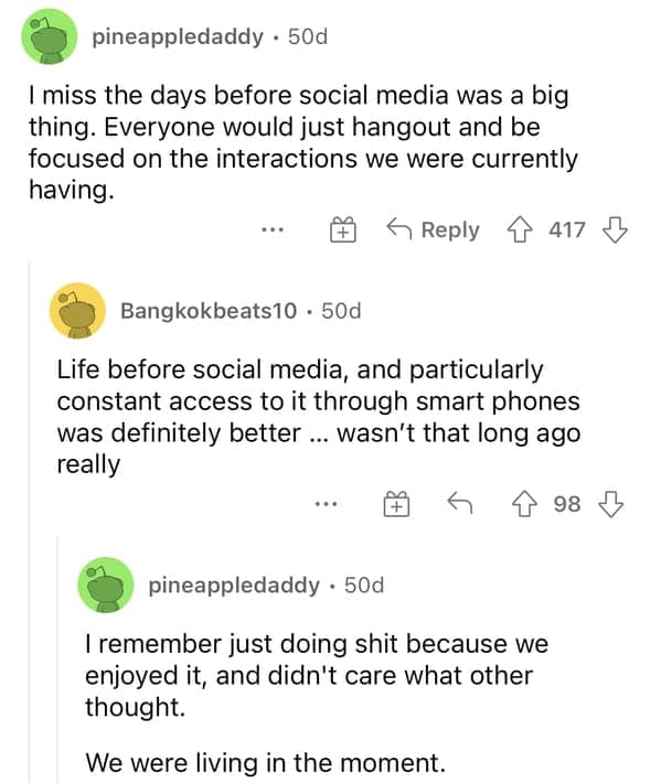 Redditors miss the days before social media dominated life