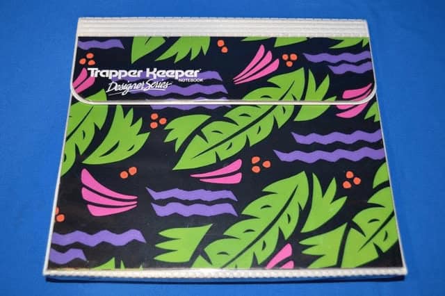 Trapper Keeper with 80s tropical leaf and abstract pattern