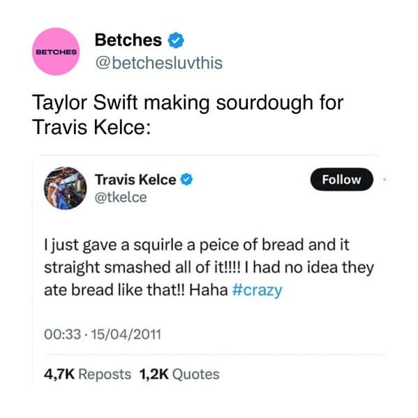 Meme pairing a sourdough joke with an old bread tweet, folded into Taylor Swift new album memes