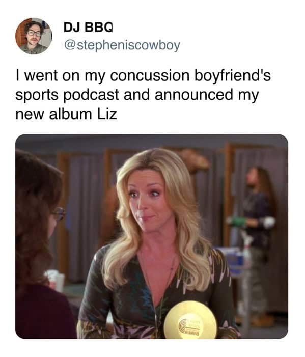 Sitcom screencap parodying an album reveal on a sports podcast, now part of Taylor Swift new album memes